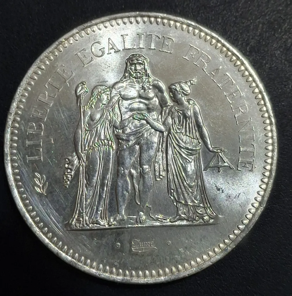 France 50 Francs 1978 "Hercules" Rare Silver Weight 30 g Rare Big Size Coin # A-502