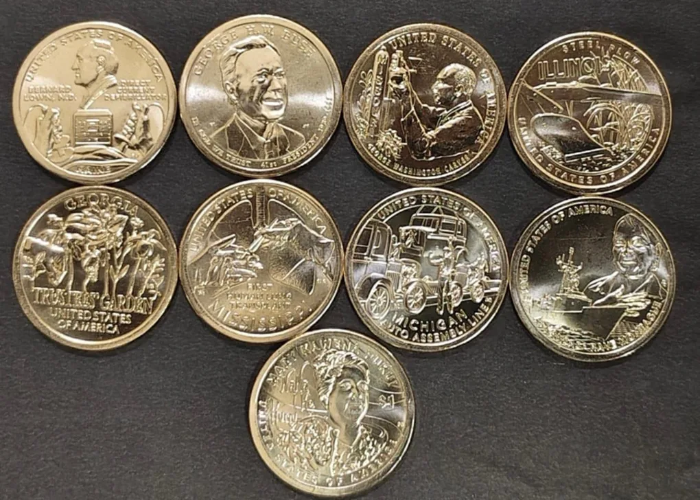 USA 1 Dollar Nine Different Commemorative Issue 2020-2024 Issue Unc Set Rare