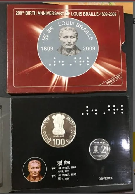 Rare 2 Rupee proof set of 200th births Anniversary of Louis Brallie 1809-2009 of kolkatta Mint