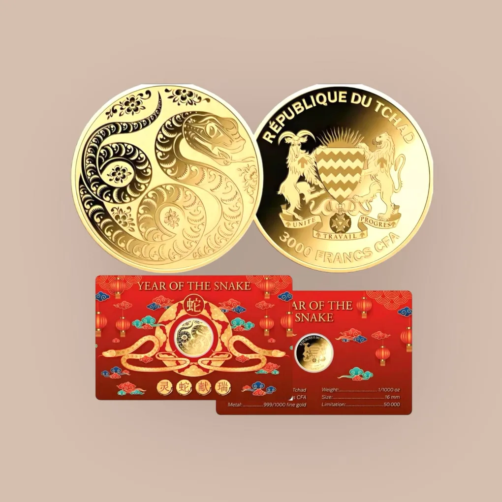 Year of Snake 3000 Francs One Thousandth Ounce Unique and Rare 16mm coin gold pure 999