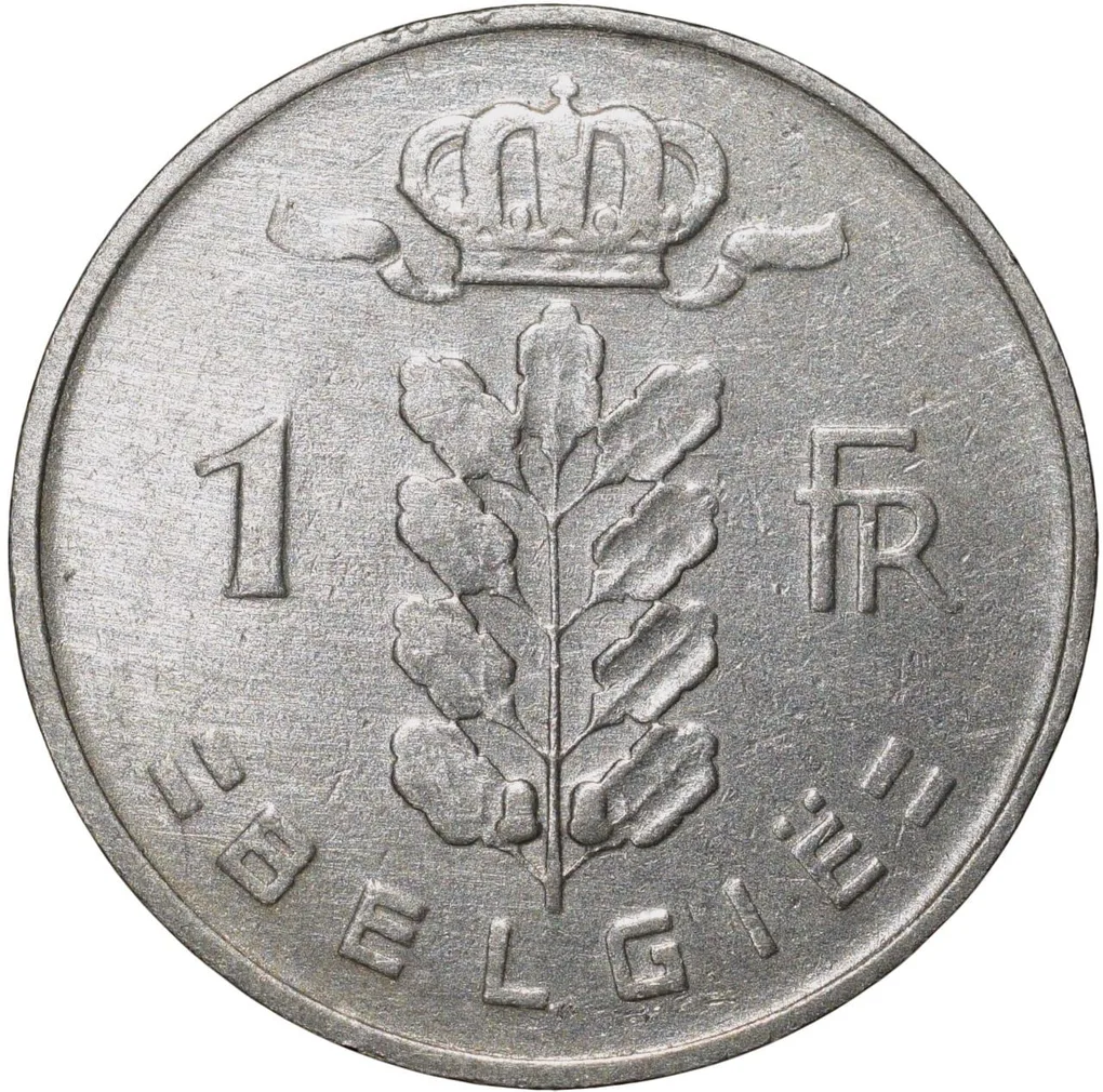 Old Copper-Nickel 1 Franc of Belgium Country (AD 1958)