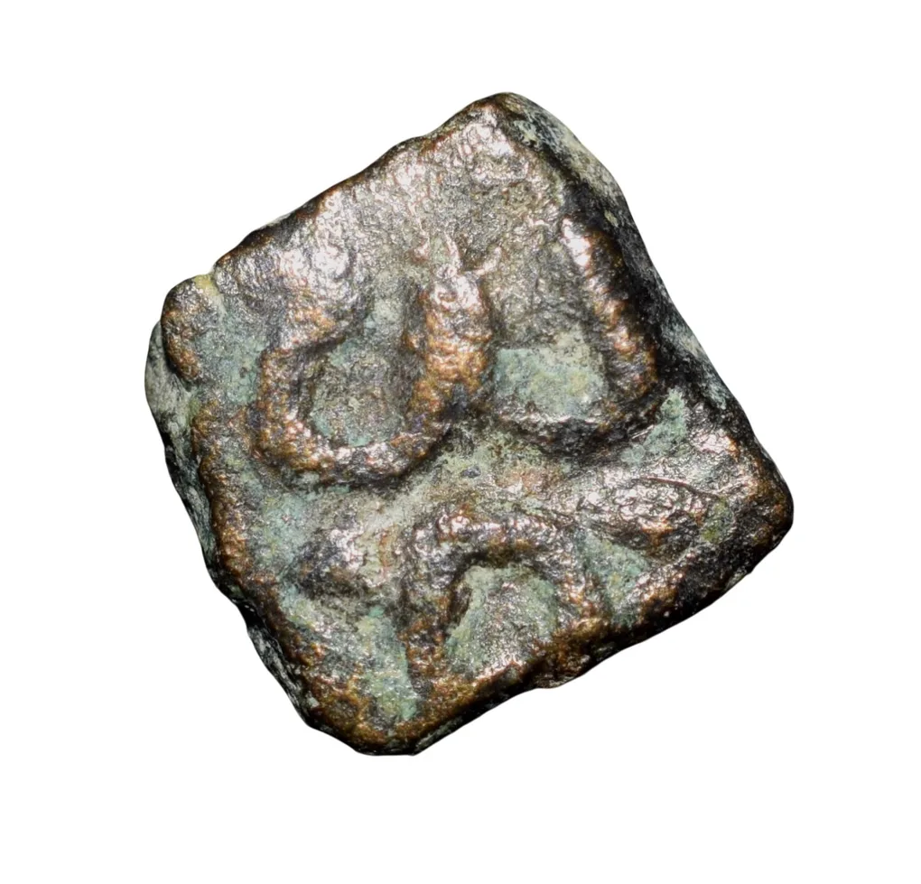 Copper Coin of Maharathis of Andhra(2nd Cen. BC) with Triangular Headed Symbol within square/Nandywarta Rare
