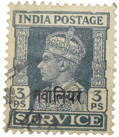 Postal Stamp of Indian Conventional States - Gwalior State George VI Grey 3 Pies - 'Gwalior' Over Printed - Used Condition as per Image.