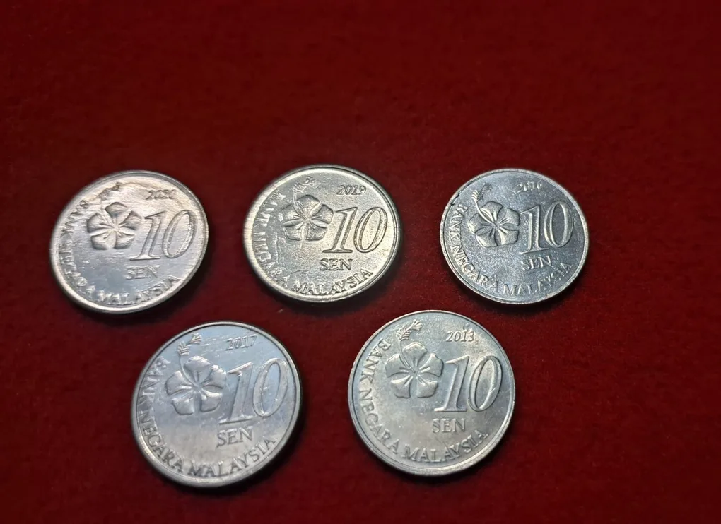 10 SEN Malaysia Coin 5 Coin Set UNC Condition