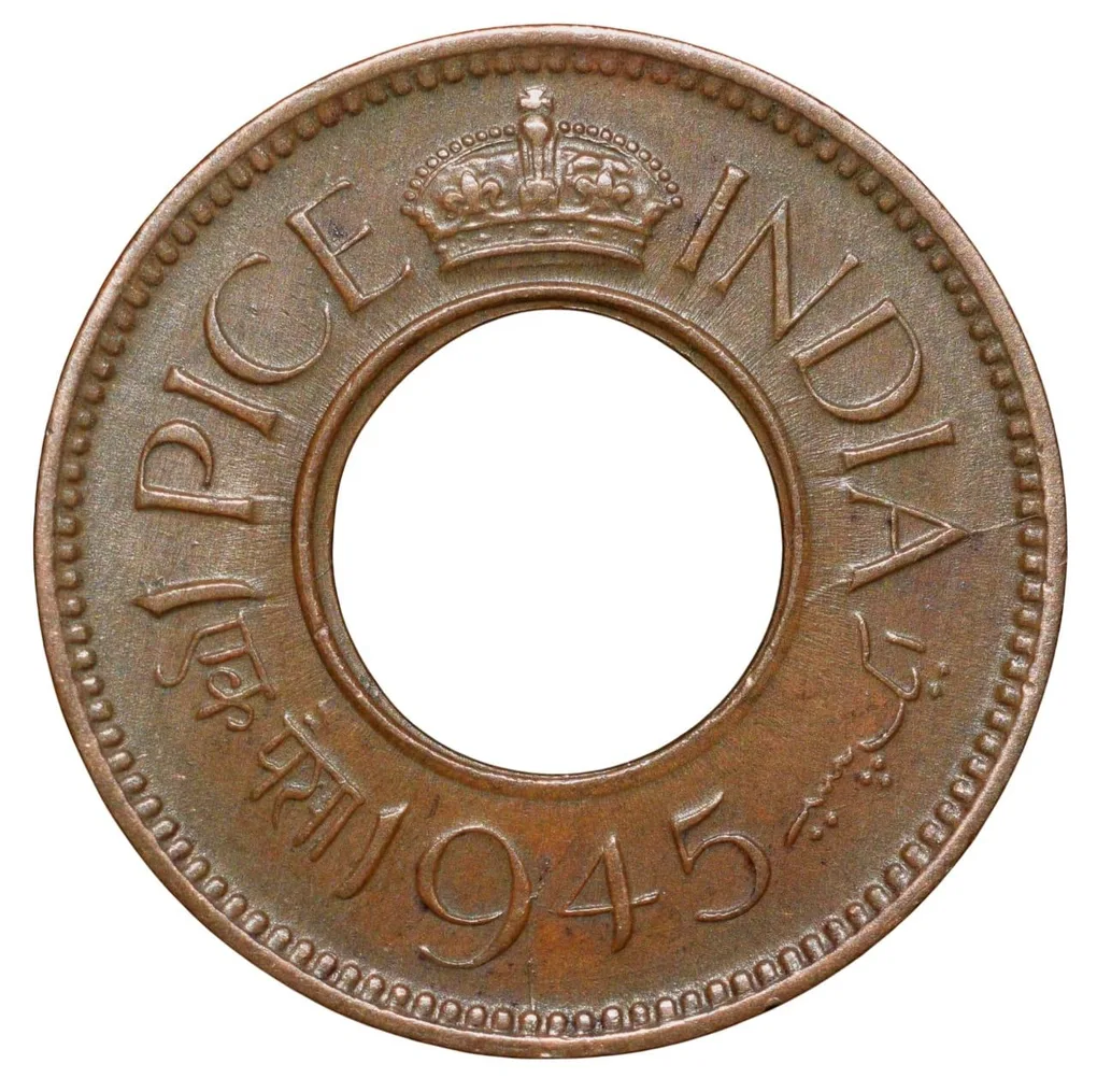 Bronze 1 Pice of George VI (AD 1945) of Calcutta Mint Flat Crown Type