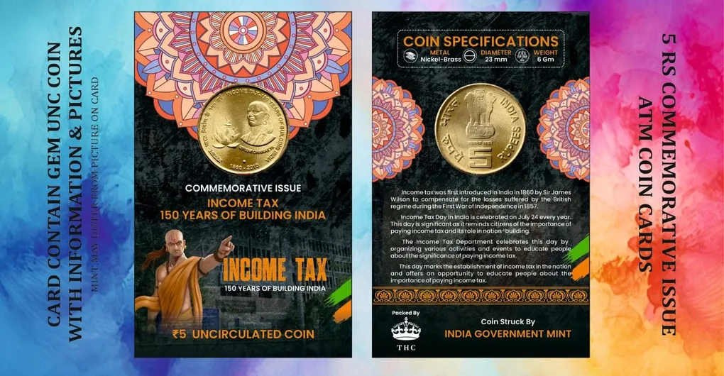 5 Rs. Income TAX rare Commemorative Coin Card Special Edition
