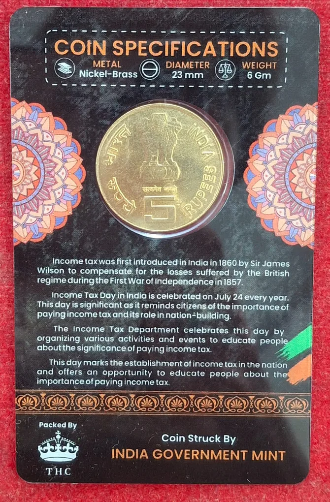 5 Rs. Income TAX rare Commemorative Coin Card Special Edition