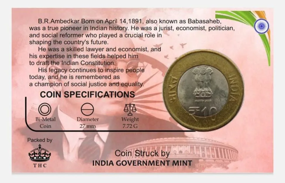 10 Rs DR. B.R. Ambedkar are Commemorative Coin Card Special Edition