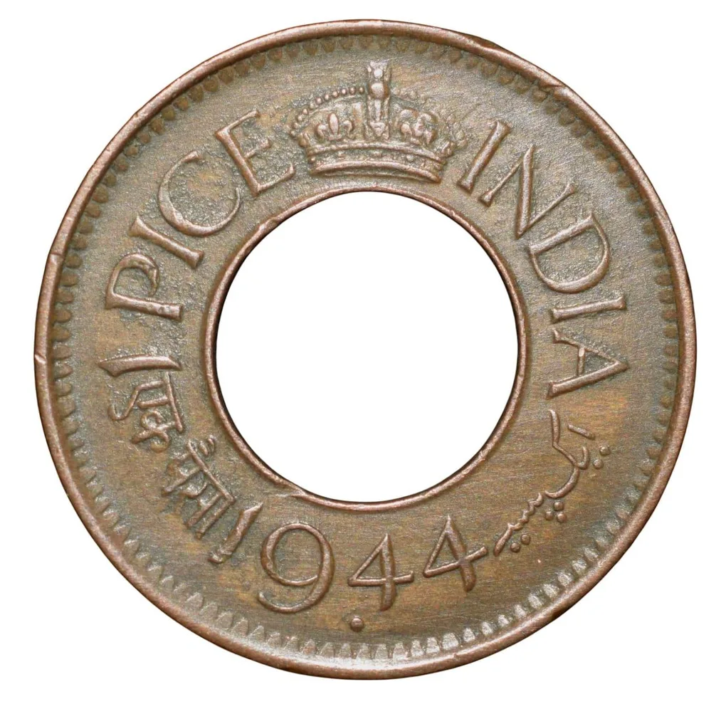 Bronze 1 Pice of George VI (AD 1944) of Bombay Mint Flat Crown Type