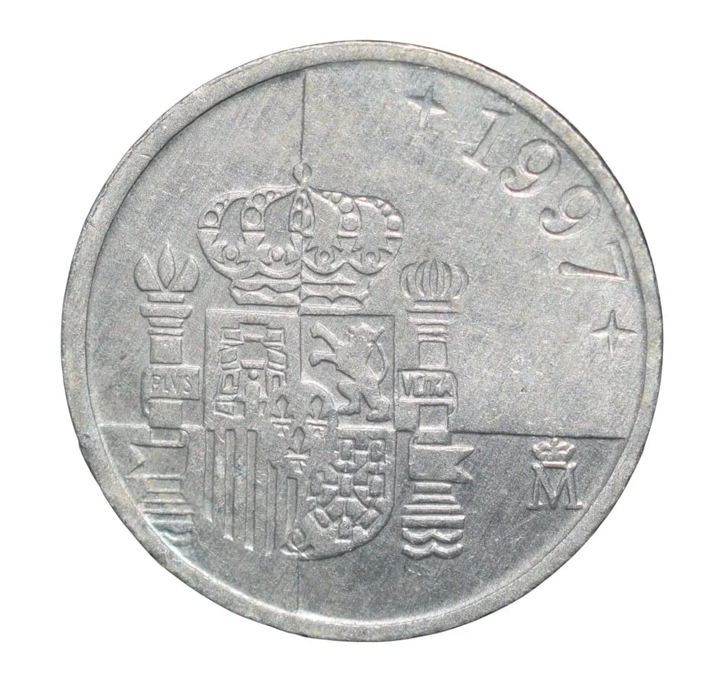 Aluminium 1 Peseta of Spain Country(AD 1997) Juan Carlos I with Pillars of Hercules
