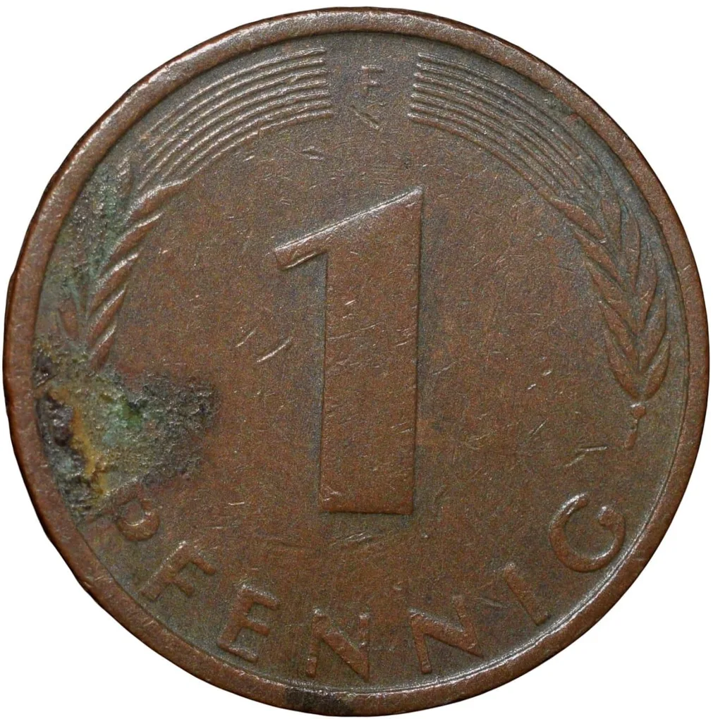 Bronze 1 Pfennig of Germany (AD 1974) with Oak Sapling