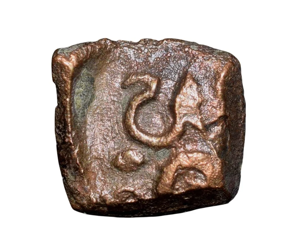 Copper Coin of Maharathis of Andhra(2nd Cen. BC) with Triangular Headed Symbol within square/Nandywarta Rare