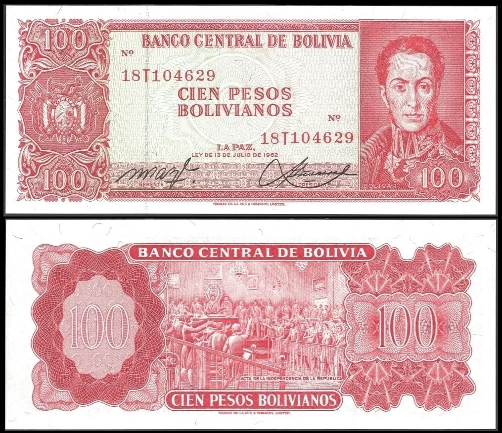 Bolivia 1962 100 Pesos Banknote Unique and Rare