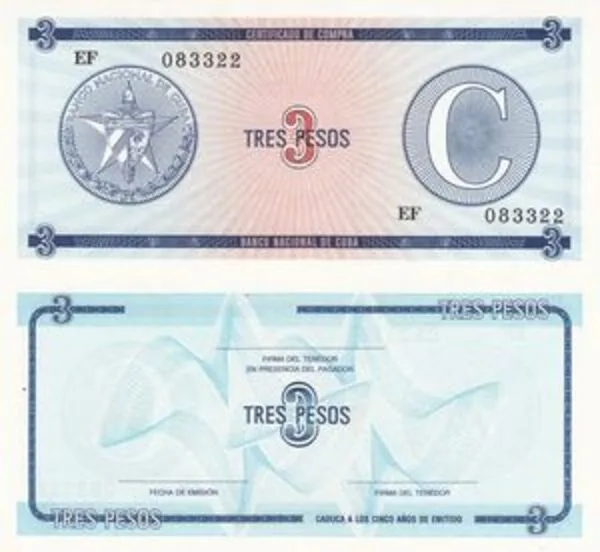 Cuba 3 Pesos World Banknote Unique and Rare