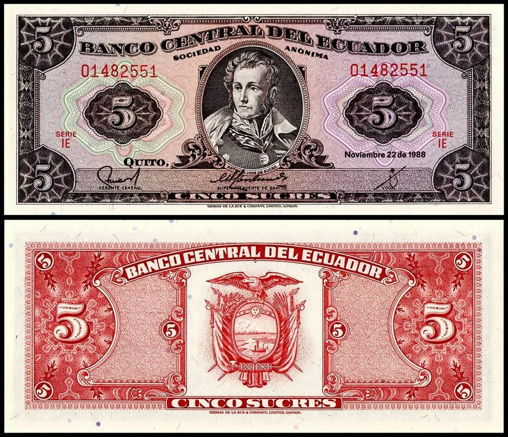 Ecuador 5 Sucres Banknote 1988 P113d5 UNC Unique and Rare