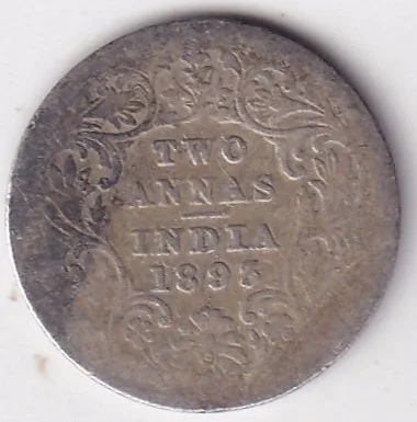 Two annas 1893 Victoria Empress Silver Coin Rare