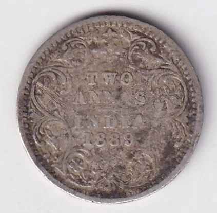 Two annas 1889 Victoria Empress Silver Coin Rare