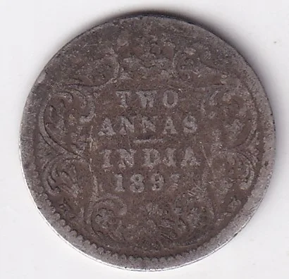 Two annas 1897 Victoria Empress Silver Coin Rare