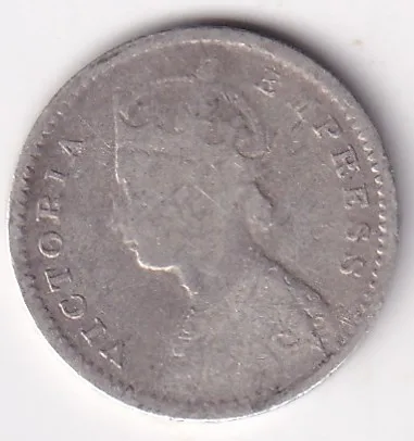 Two Annas 1890 Victoria Empress Silver Rare Coin