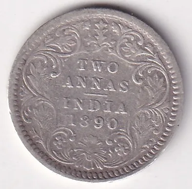 Two Annas 1890 Victoria Empress Silver Rare Coin