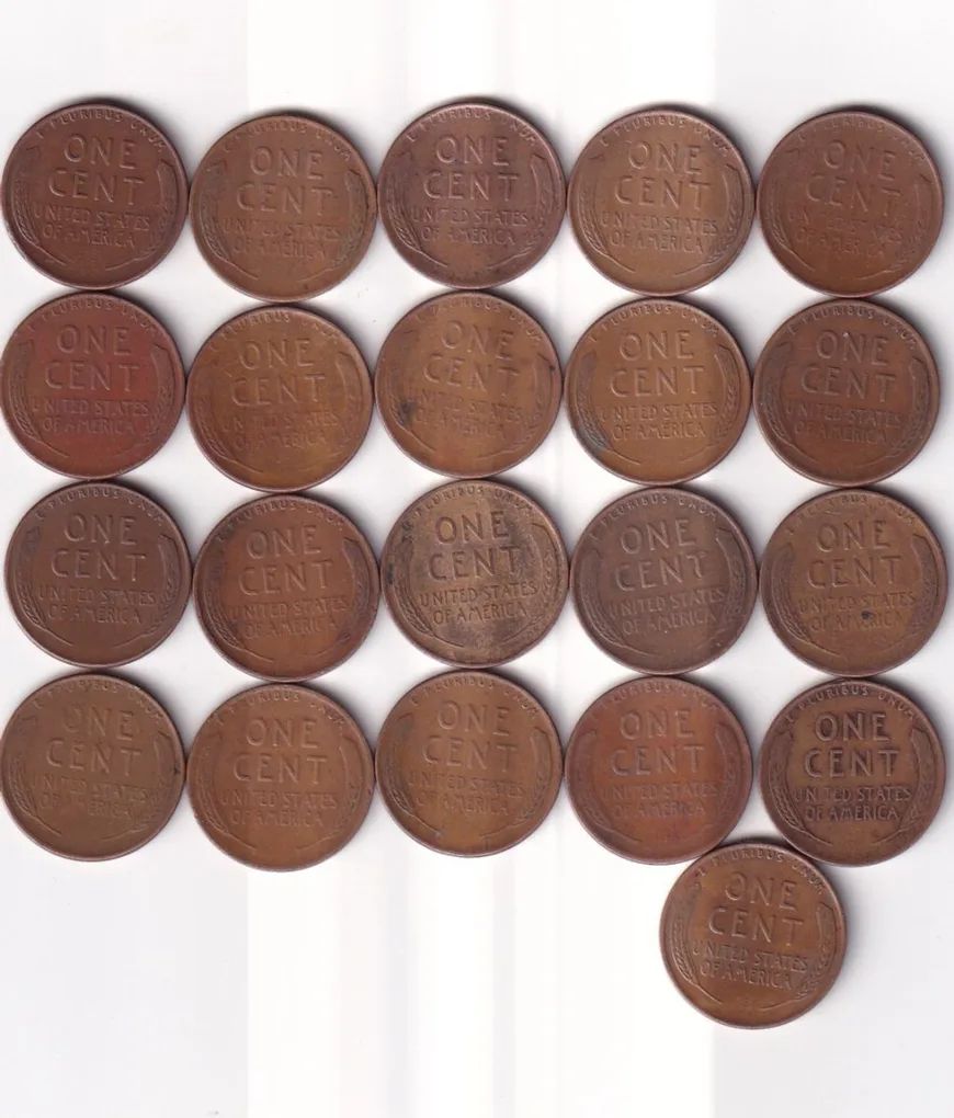 21 Different One Cent USA " Lincoln - Wheat EARS Reverse " All Different Dates # I-809