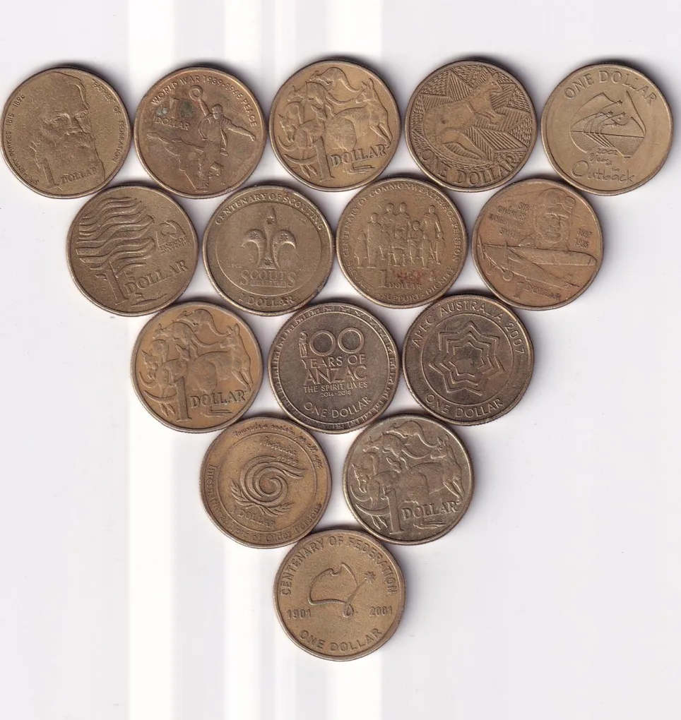 15 Different Australia 1 Dollars Commemorative Issue Rare Coins Set # I-814