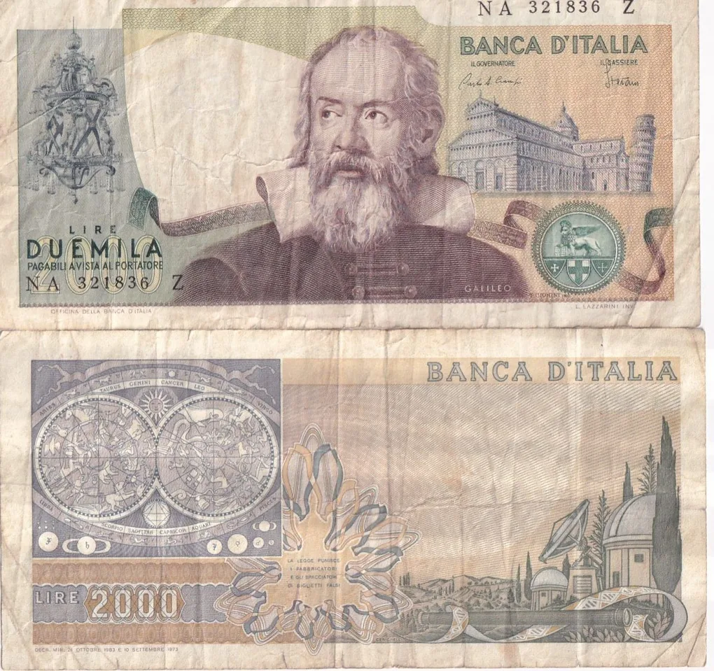Italy 2000 Lire Galileo Galilei Lowest Price Rare Note