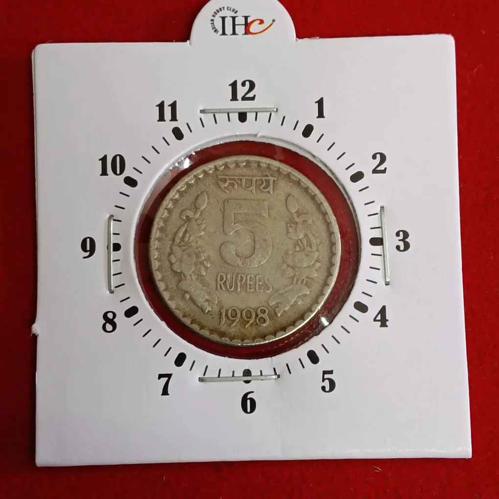 Five Rs Copper Nickel 2 " o Clock Error Coin 1998 Year Calcutta Mint RBI Mistake Coin
