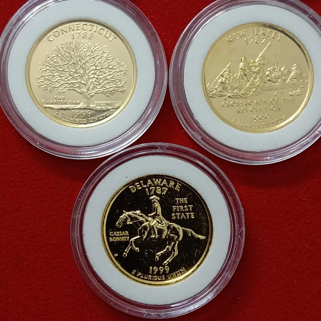 Extremely Rare State Quarter Dollars United States of America Uncirculated Proof Coins Authenticity Certificate Morgan Mint By USA 24 Kt Gold Plated Issue Coin 1999 Year