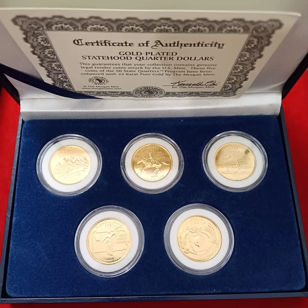 Extremely Rare State Quarter Dollars United States of America Uncirculated Proof Coins Authenticity Certificate Morgan Mint By USA 24 Kt Gold Plated Issue Coin 1999 Year