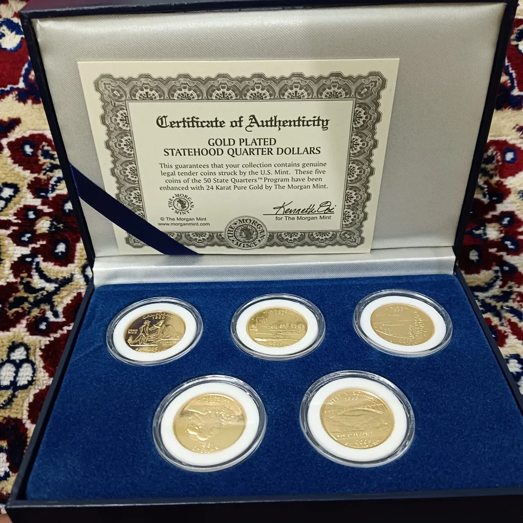 Extremely Rare State Quarter Dollars United States of America Uncirculated Proof Coins Authenticity Certificate Morgan Mint By USA 24 Kt Gold Plated Issue Coin 2005 Year