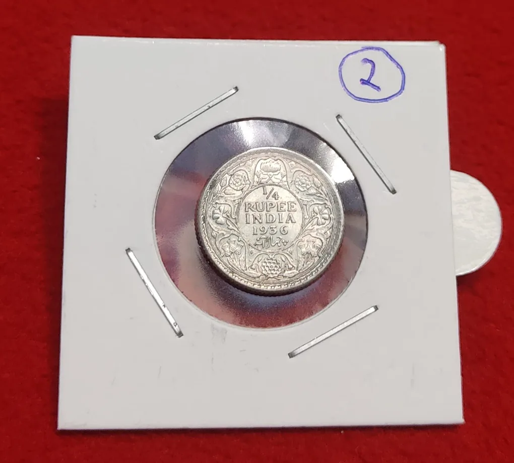 1/4 Rupee George V 1936 Calcutta Mint UNC Condition