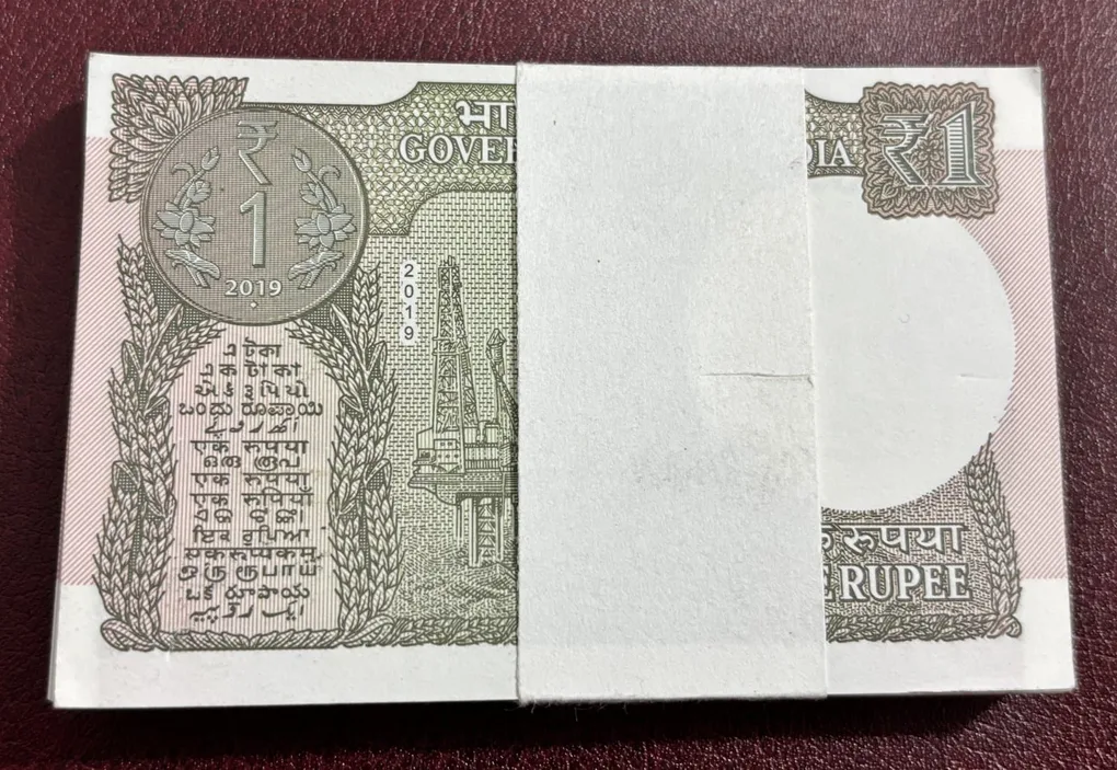 one rupee 2019 pink colored 100 Notes Serial bundle