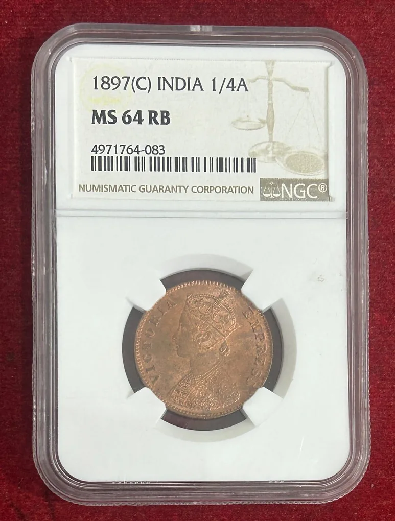 1897 Victoria 1/4 Ruppes British india coin with NGC Grading MS 64 Rare coin