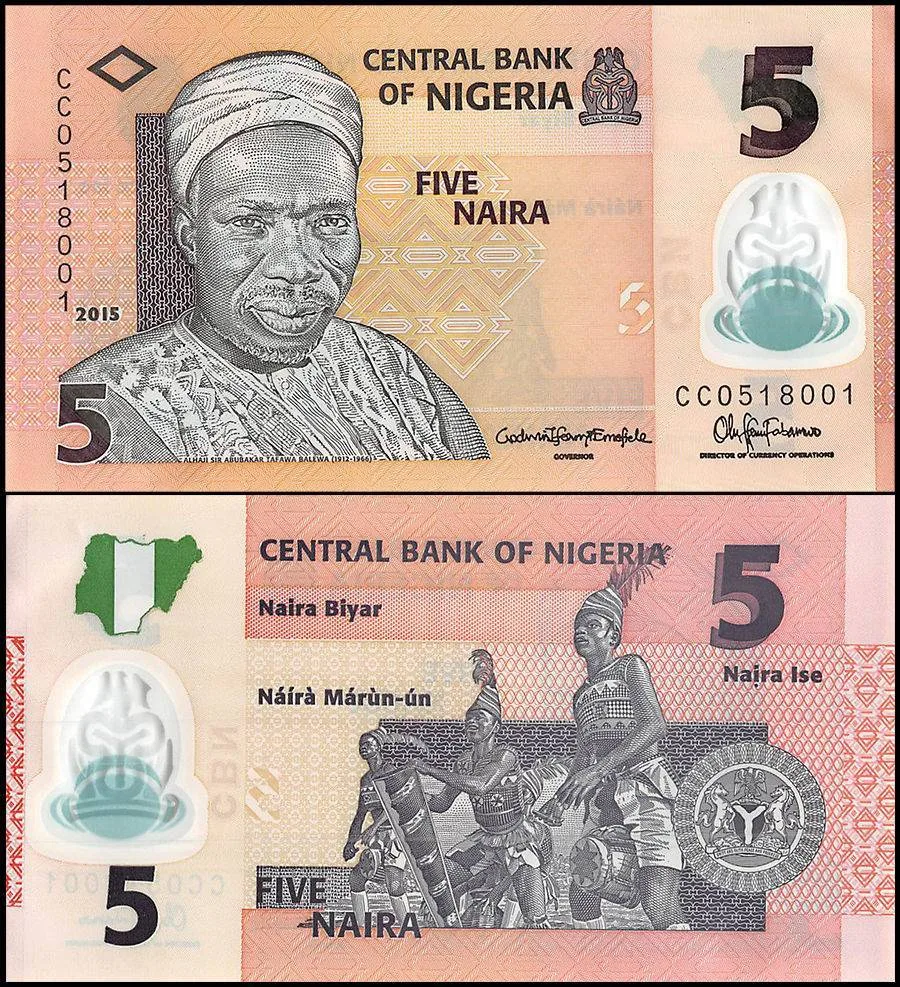 Nigeria 5 Naira Banknote 2016 P38f UNC Polymer Unique and Rare