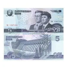 North Korea 5 Won Banknote UNC Unique and Rare