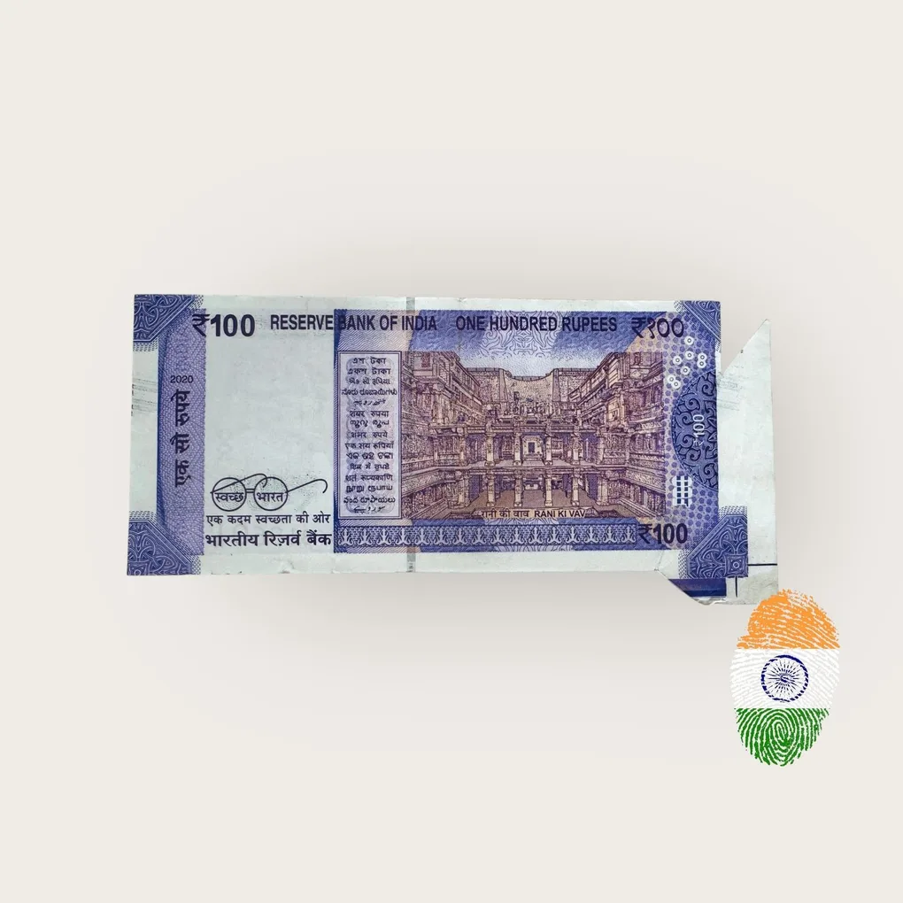 RS 100 India Banknote Extra Paper Cut Fold Sheet Error Gem Unc Very Unique and Rare