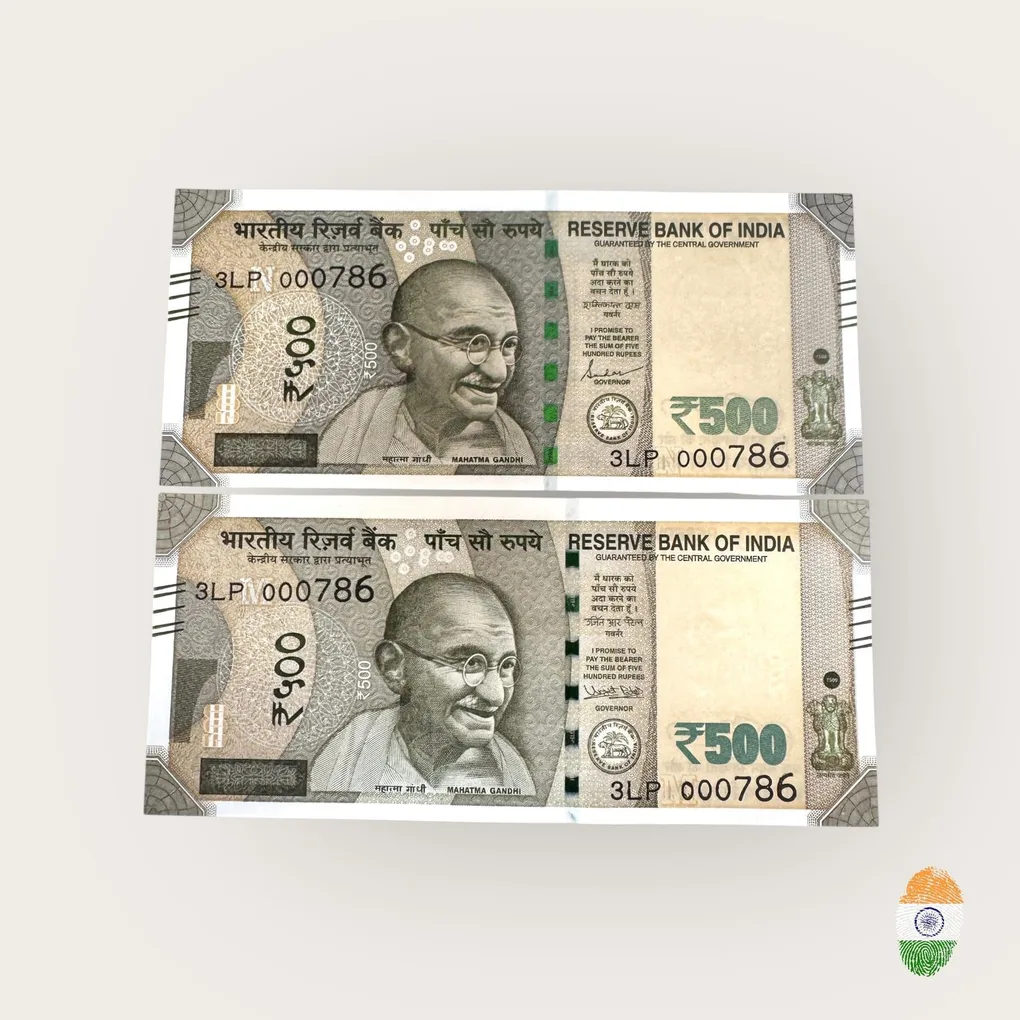 Rs 500 India Banknote Twin Set Gem Unc Very Unique Bank Note Set Solid Holy Number 3LP 000786