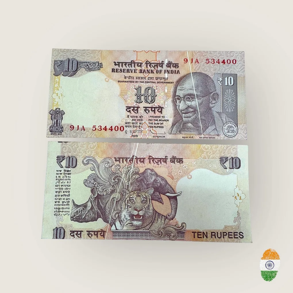 Rs 10 India Banknote Error Massive Crease in Center Unique and Rare