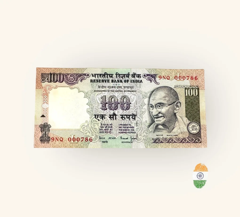 Rs 100 India Banknote Holy Fancy Number Set 9NQ 000786 Small Font Bimal Jalan Inset L Without Year Issue Unique and Rare