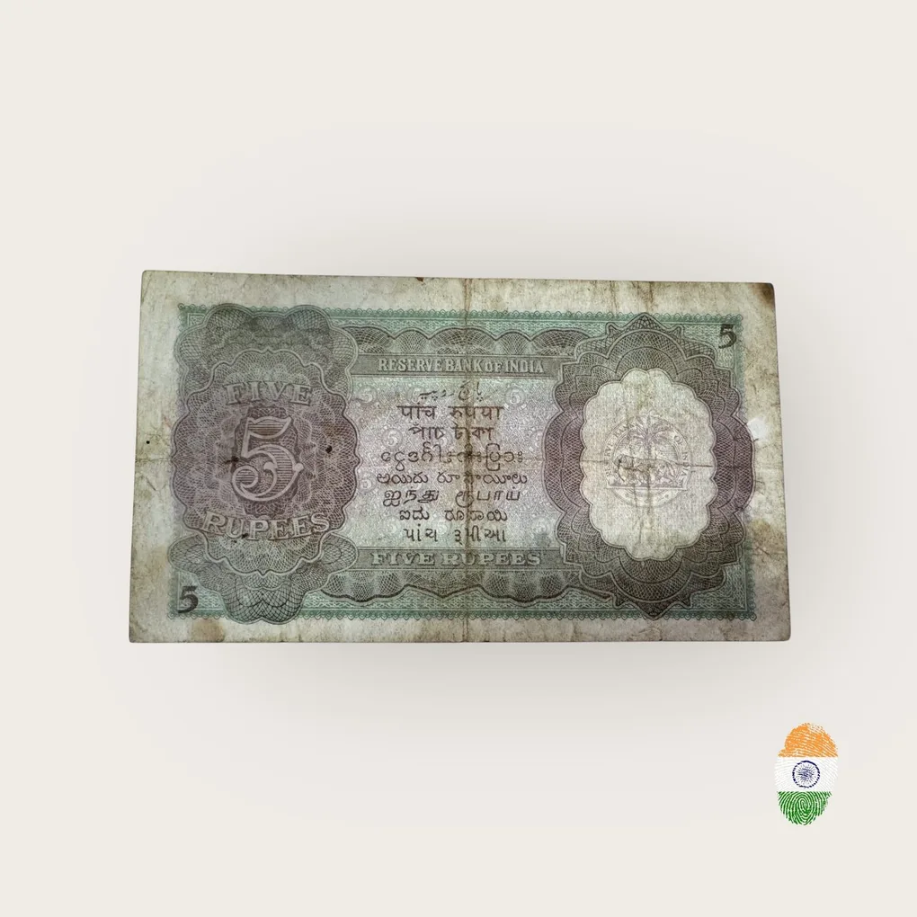 Rs 5 British India Banknote King George VI Collectible Quality Unique and Rare Issue Signed By J B Taylor