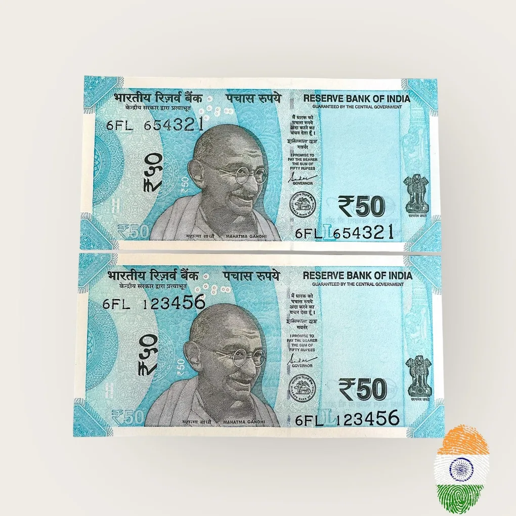 Rs 50 India Banknote Running Fancy Number Same Prefix 123456 and 654321 Unique and Rare