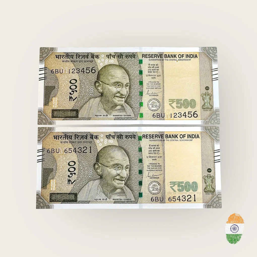Rs 500 India Banknote Running Fancy Number Same Prefix 123456 and 654321 Unique and Rare