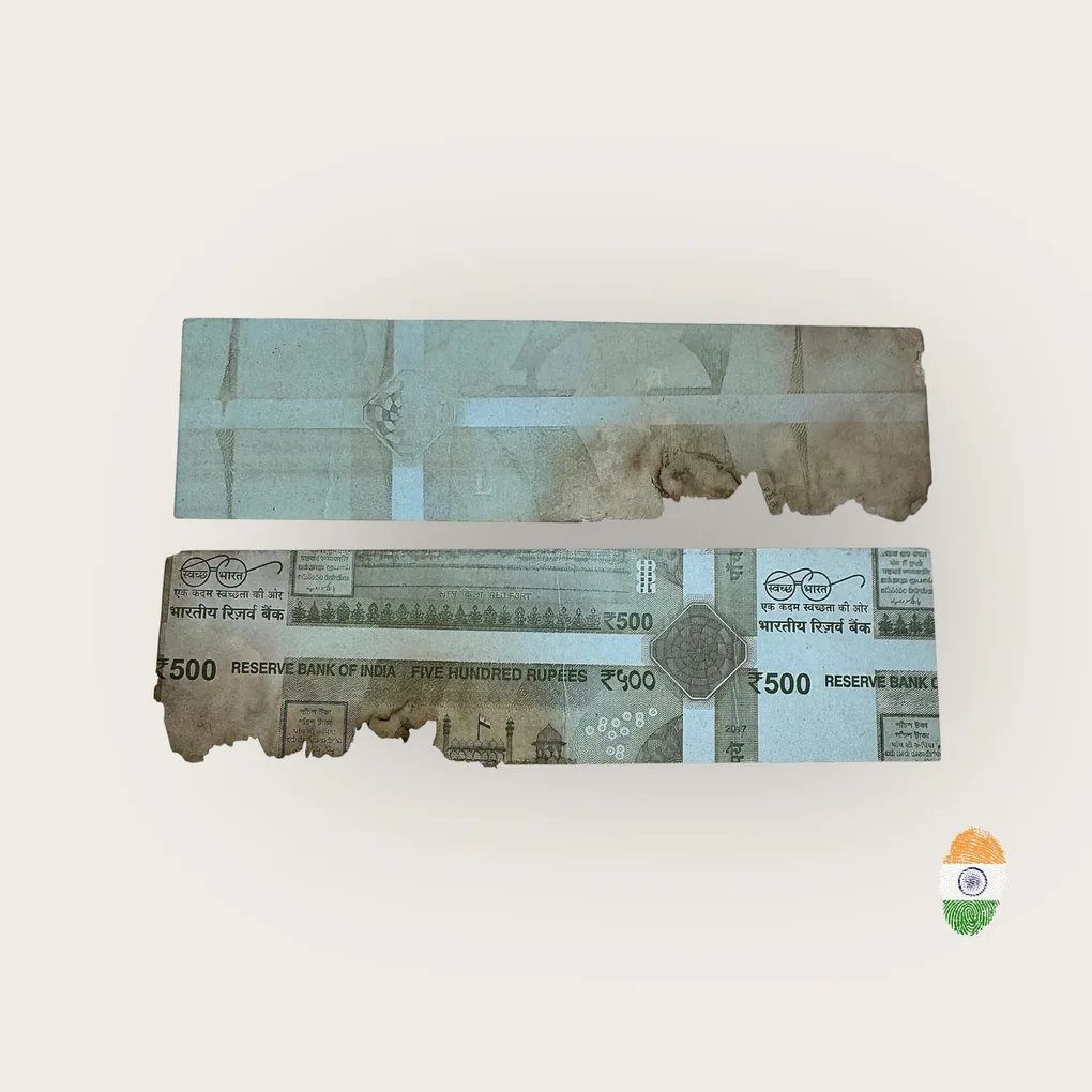 Rs 500 India Banknote Error Misprint Massive Error No Number Dry Print and Cutting Error