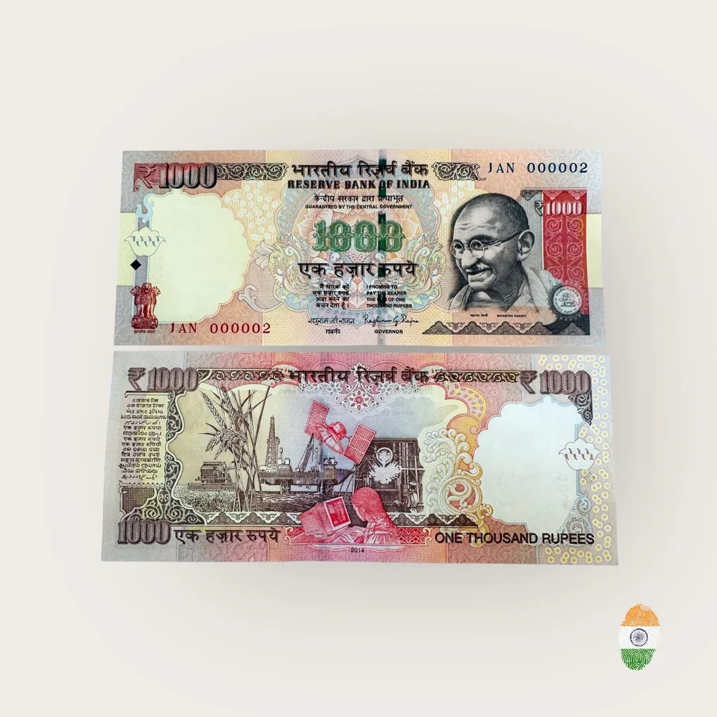 J45 Rs 1000 Republic India Signature Series Signed By Raghuram Rajan Inset Plain 2014 Issue Unique and Rare
