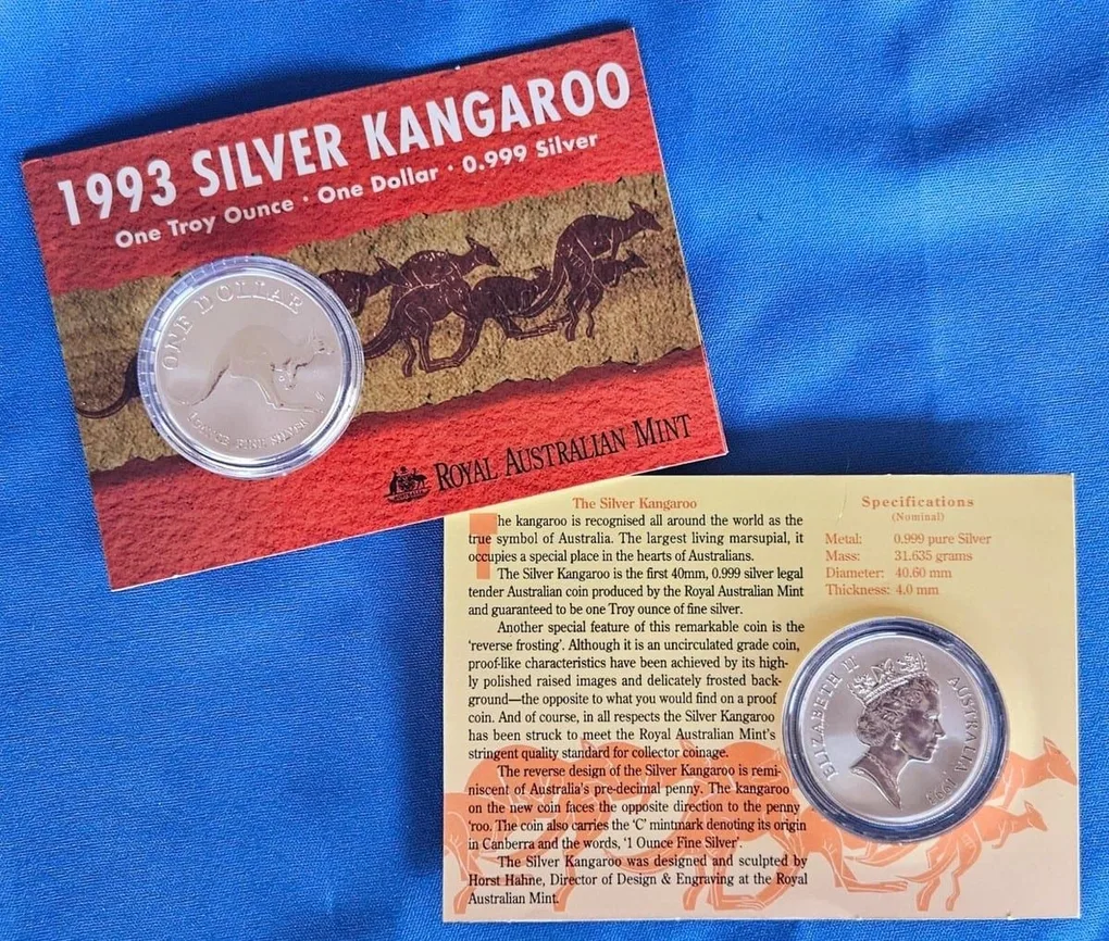 1993c RAM Australian Silver Kangaroo $1 1oz ounce Fine Silver Coin Sydney Show