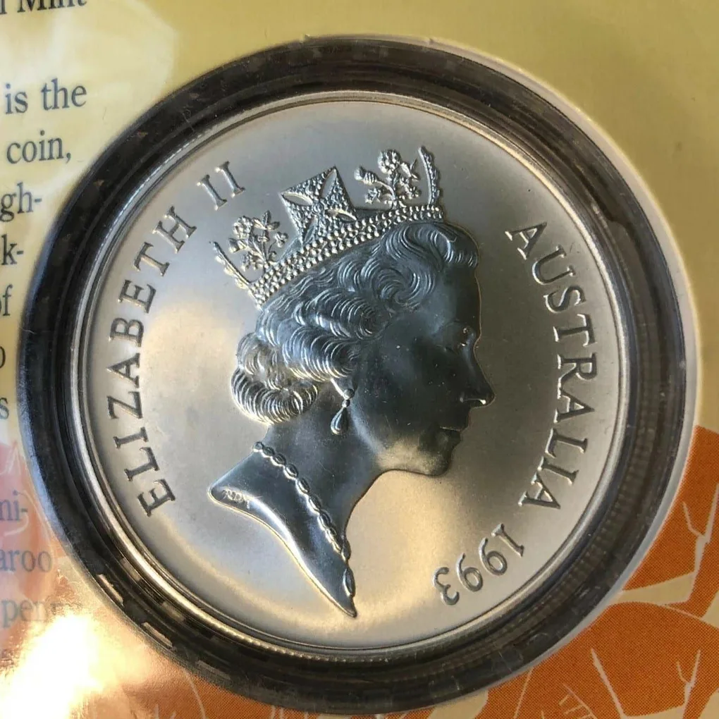 1993c RAM Australian Silver Kangaroo $1 1oz ounce Fine Silver Coin Sydney Show