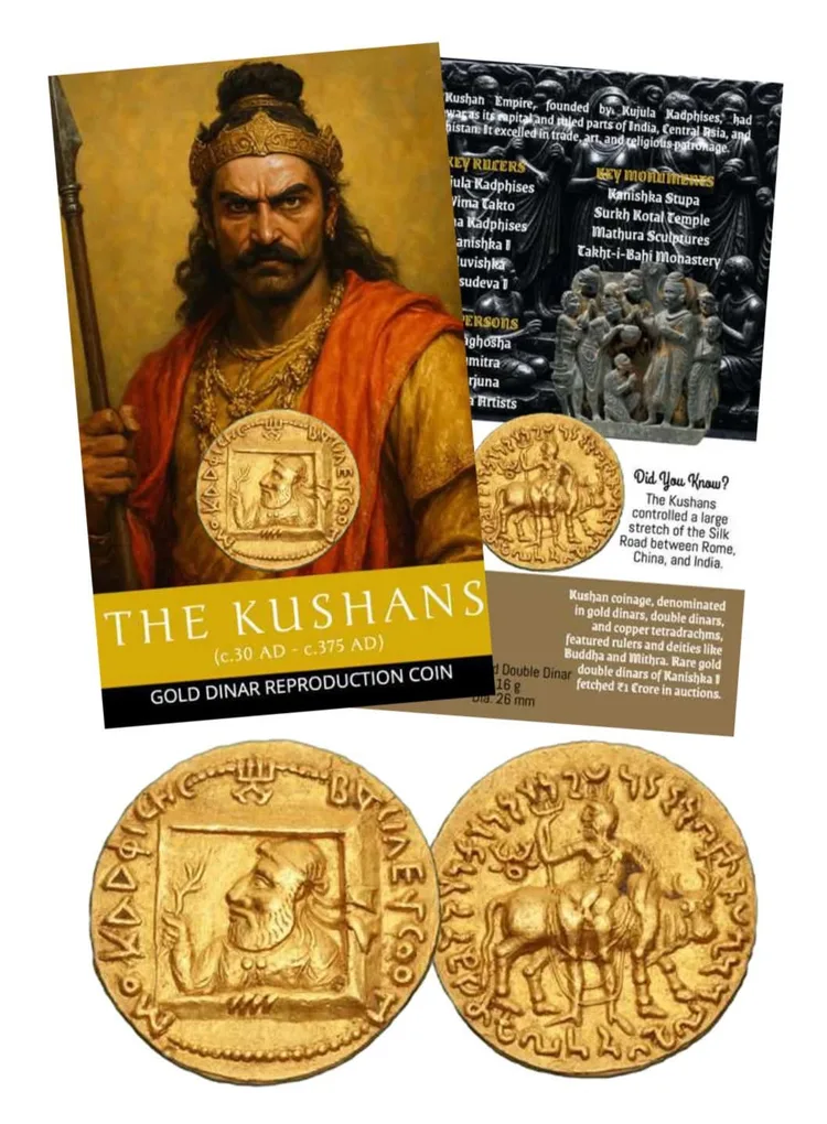 The Kushans – Gold Dinar Reproduction Coin With Beautiful folder