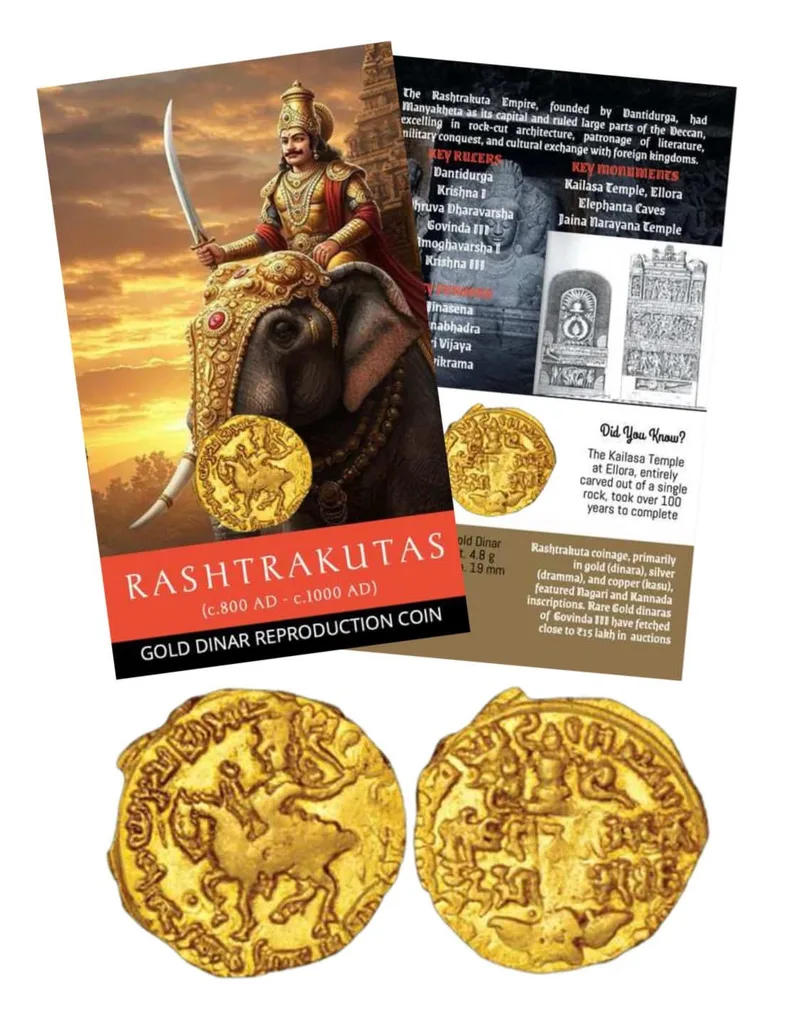 Rashtrakutas – Gold Dinar Reproduction Coin With Beautiful folder
