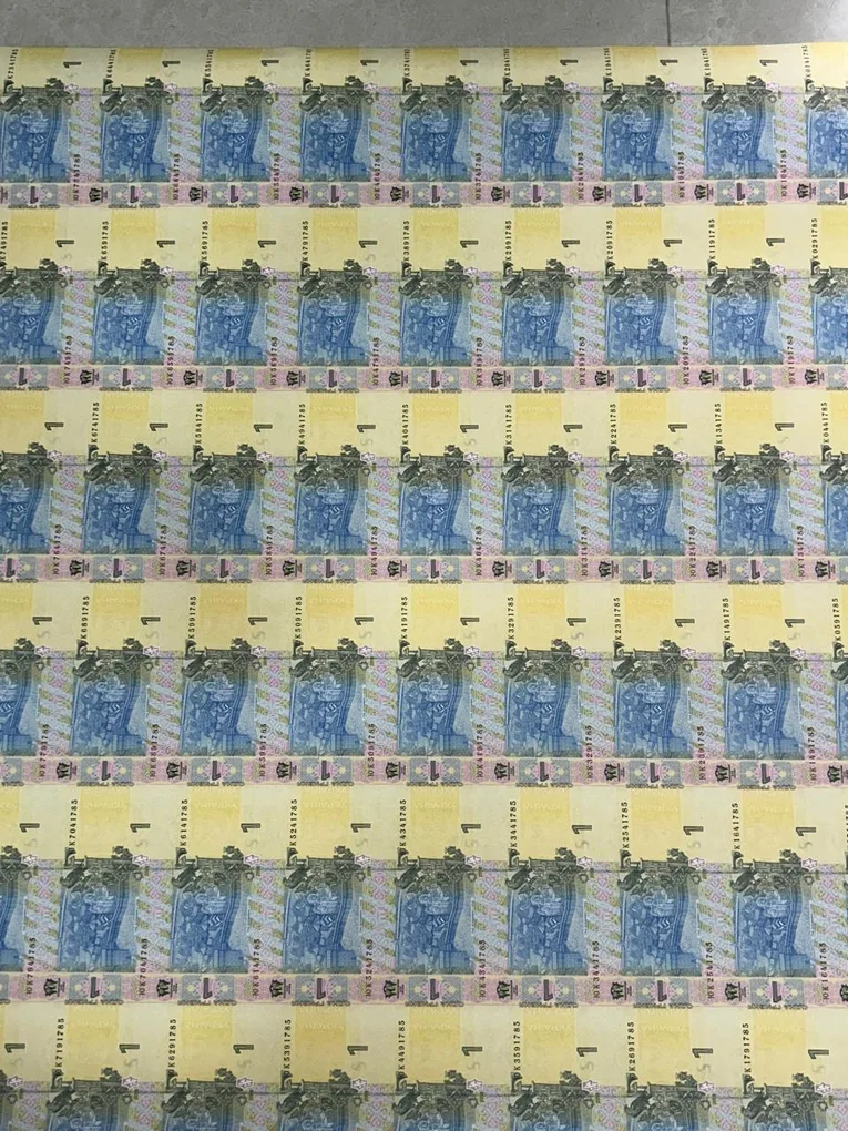 Ukraine 1 Hrivnya uncut 60 note sheet extremely rare uncut bank issue sheet